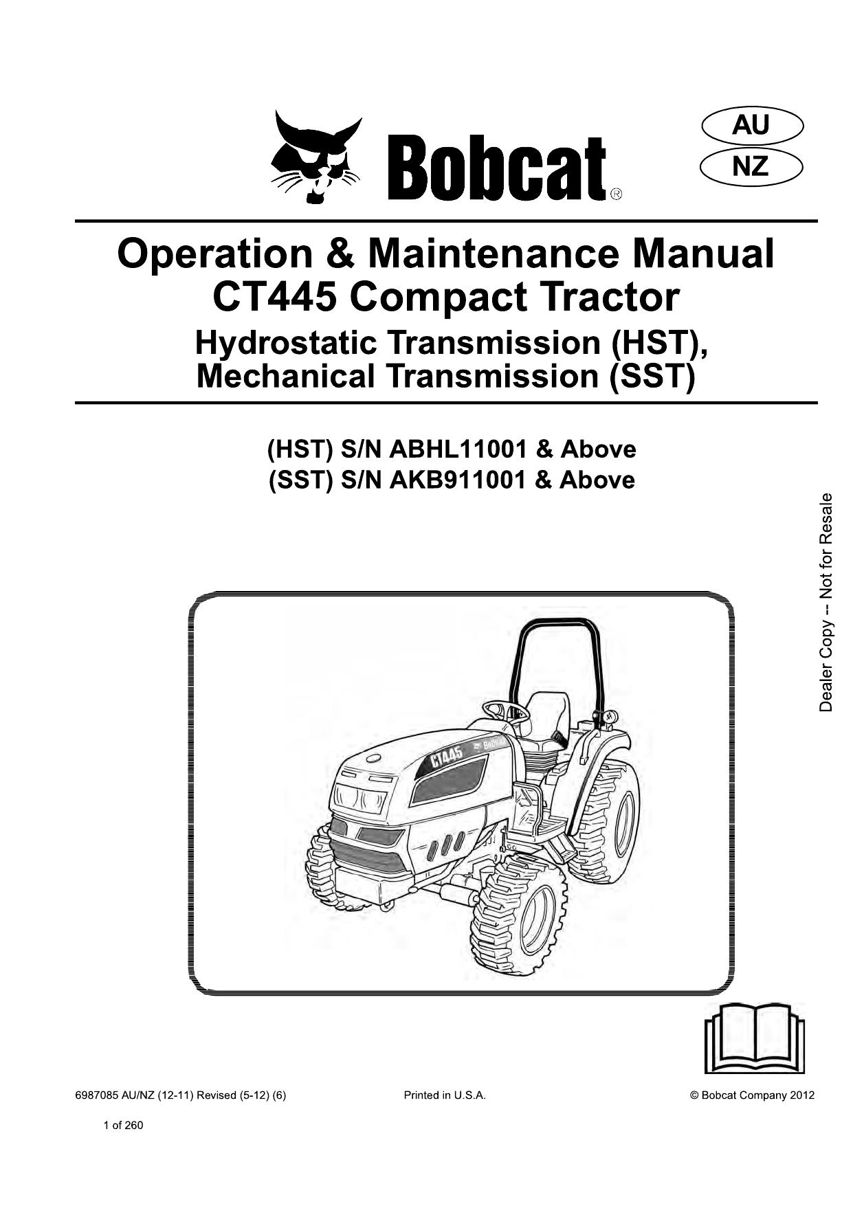 CT445 Compact Tractor Operation & Maintenance Manual Bobcat